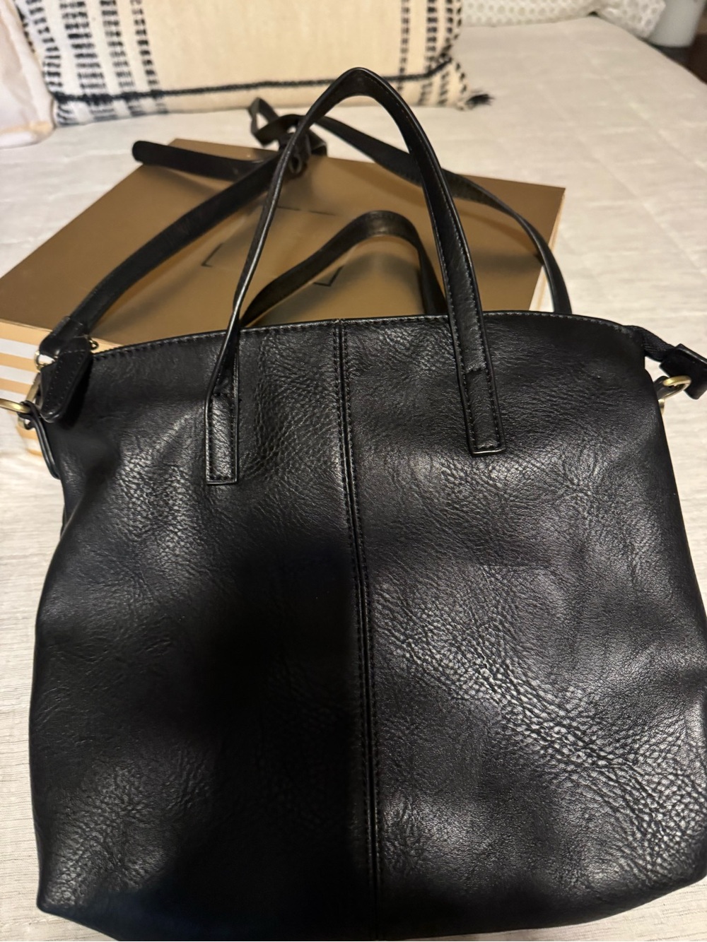 Classic Black Leather shoulder/tote Bag - Versatile Everyday Carry
